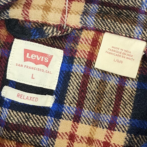 NWT Levi's Plaid Flannel Button Down Shirt Mens L Dark Blue/Orange - Picture 6 of 10